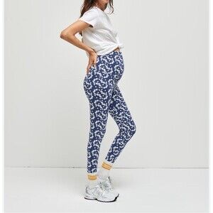 Jolibump Maternity Leggings Vintage Flowers Blue Sz Xl Organic Sustainable Cute